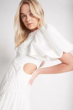 Siren Drawstring Midi Dress -Aje S13 22AW5335 IVORY SirenDrawstringMidiDress 22300 Aje 0437 detailshot 365248a6 42e1 458b 81ad 741435358ff2