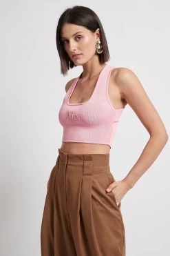 Alla Knit Crop -Aje S15 20AJ1205 Alla Knit Crop Pink 20507 Aje 2112andand20AJ3056 Absolute Pant 2 frontshotcopy
