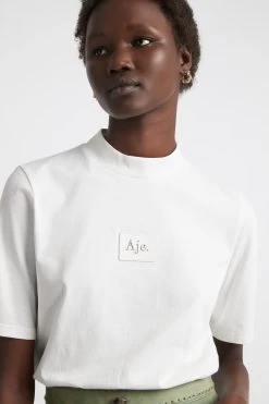 Evie Funnel Neck Tee -Aje S18 21SS1164 Evie Funnel Neck Tee White 21540 Aje 1448 detailshot