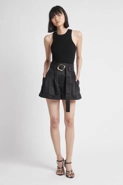 Byblos Tailored Belted Linen Short -Aje S19 21RE3068 ByblosTailoredBeltedLinenShort Black 21830 Aje 54812 fullshot
