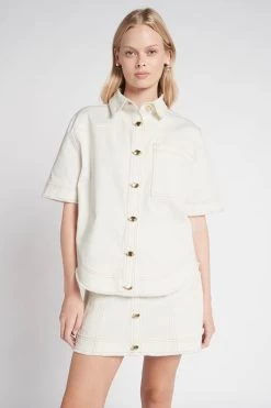 Camellia Denim Shirt 10 Camellia Denim Shirt -Aje S19 CamelliaDenimShirt 22SU1443 WHITE 22036 Aje 1170 frontshot