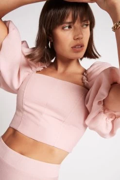 Esme Puff Sleeve Cropped Top -Aje S20 22SS1761 EsmePuffSleeveCroppedTop DUSTYPINK 22052 Aje D1 1837