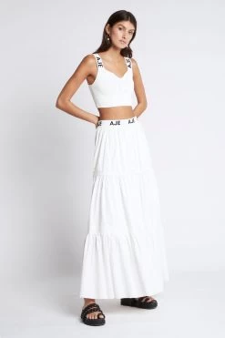 Bardot Logo Tiered Midi Skirt -Aje S21 22CR1571 BardotKnitLogoTapeTop White 211033 Aje 19232