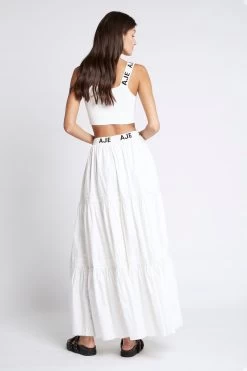 Bardot Logo Tiered Midi Skirt -Aje S21 22CR1571 BardotKnitLogoTapeTop White 211033 Aje 19234