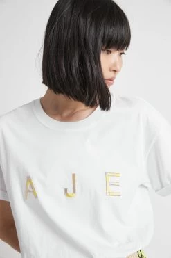 Solstice Logo Tee -Aje S22 21RE1296 SolsticeLogoTee White CitrusYellow 21830 Aje 0764 detailshot