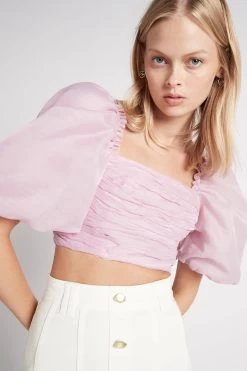 Myriad Puff Sleeve Cropped Top -Aje S22 MyriadPuffSleeveCroppedTop22SU1558 LILAC 22011 Aje 0736 detailshot
