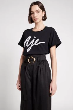 Josepha Embellished Ribbon Tee -Aje S23 22SS1778 BLACK WHITEJosephaEmbellishedRibbonTee 22508 Aje 1177
