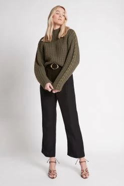 Delphine Funnel Neck Knit Jumper -Aje S24 22AW1659 KHAKI KHAKI DelphineFunnelNeckKnitJumper 22300 Aje 0733 fullshot