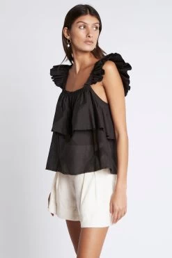 Romance Ruffle Shoulder Cami 12 Romance Ruffle Shoulder Cami -Aje S27 22CR1348 RomanceRuffleShoulderCami Black 211033 Aje 1041