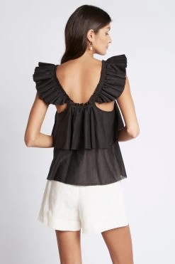 Romance Ruffle Shoulder Cami 14 Romance Ruffle Shoulder Cami -Aje S27 22CR1348 RomanceRuffleShoulderCami Black 211033 Aje 1044
