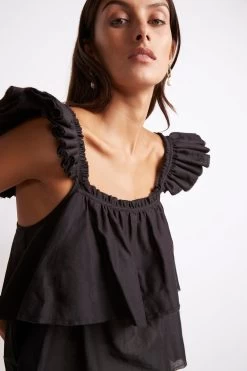 Romance Ruffle Shoulder Cami 11 Romance Ruffle Shoulder Cami -Aje S27 22CR1348 RomanceRuffleShoulderCami Black 211033 Aje 1064 detailshot