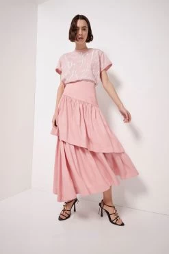Romy Tiered Midi Skirt 12 Romy Tiered Midi Skirt -Aje S27 22SS4208 DUSTYPINKRomyTieredMidiSkirt 22508 Aje 7334