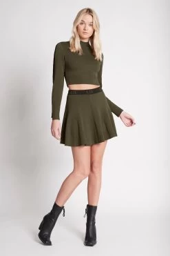 Liberty Crepe Knit Mini Skirt 12 Liberty Crepe Knit Mini Skirt -Aje S29 22AW4141 DARKKHAKI BLACK LibertyCrepeKnitMiniSkirt 22300 Aje 2315