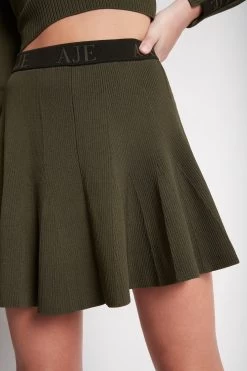 Liberty Crepe Knit Mini Skirt 10 Liberty Crepe Knit Mini Skirt -Aje S29 22AW4141 DARKKHAKI BLACK LibertyCrepeKnitMiniSkirt 22300 Aje 2318 detailshot