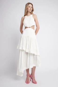 Caliente Cut Out Dress -Aje S31 21RE5122 CalienteCutOutMidiDressIvory 21943 Aje 0442 frontshot