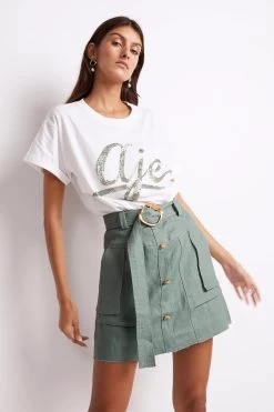 Tamaris Logo Tee -Aje S31 22CR4090 BreathlessRawEdgeUtilitySkirt PalmGreen 211033 Aje 19207 frontshot