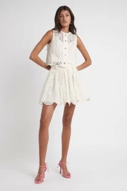 Salita Broderie Skirt -Aje S34 21RE4105 Salita Broderie Belted Skirt Ivory 21877 Aje 55618 fullshot
