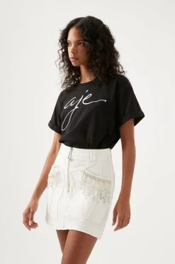 Sheen Fringe Denim Skirt 8 Sheen Fringe Denim Skirt -Aje S35 22RE4239 WHT Sheen Fringe Denim Skirt 22843 Aje 0333