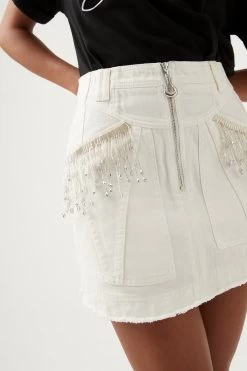 Sheen Fringe Denim Skirt 9 Sheen Fringe Denim Skirt -Aje S35 22RE4239 WHT Sheen Fringe Denim Skirt 22843 Aje 0349