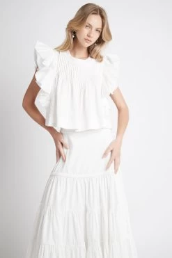 Casabianca Frill Sleeve Top 10 Casabianca Frill Sleeve Top -Aje S37 21RE1384 CasabiancaFrillSleeveTop Ivory 21928 Aje 57090 frontshot