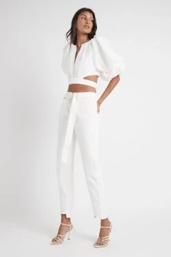 Syros Denim Belted Pant -Aje S39 21RE3116FW Syros Denim Belted Pant White 21877 Aje 55615 frontshot