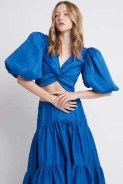 Reverb Puff Sleeve Cropped Top -Aje S4 22AW1640 ReverbPuffSleeveCroppedTop COBALTBLUE 21768 Aje D1 0490copy