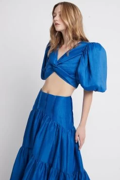 Reverb Puff Sleeve Cropped Top -Aje S4 22AW1640 ReverbPuffSleeveCroppedTop COBALTBLUE 21768 Aje D1 0500copy detailshot