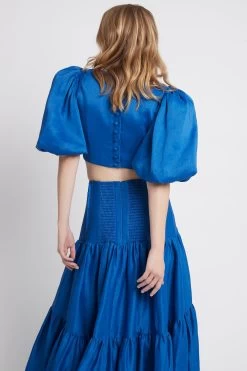 Reverb Puff Sleeve Cropped Top -Aje S4 22AW1640 ReverbPuffSleeveCroppedTop COBALTBLUE 21768 Aje D1 0530