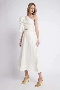 Bonjour Ruched Waist Midi Skirt 8 Bonjour Ruched Waist Midi Skirt -Aje S42 22CR4130 BonjourRuchedWaistMidiSkirtIvory 21943 Aje 0998 fullshot