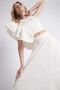 Bonjour Ruched Waist Midi Skirt 9 Bonjour Ruched Waist Midi Skirt -Aje S42 22CR4130 BonjourRuchedWaistMidiSkirtIvory 21943 Aje 1005 detailshot