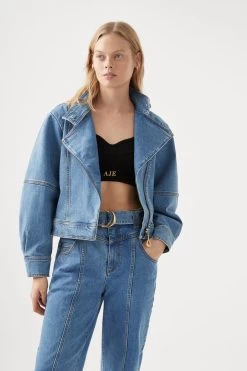 Dove Denim High Collar Zip Jacket