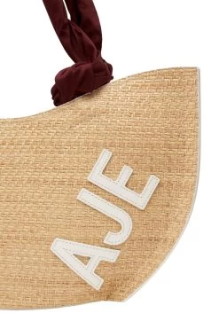 Aurora Raffia Logo Mini Tote -Aje S42 22SS6046 CHESTNUTREDAuroraRaffiaAndLogoMiniTote 22446 Aje 0403