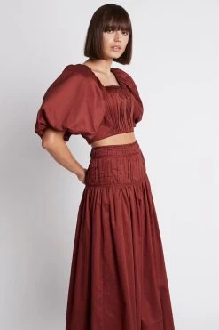 Enamour Puff Sleeve Cropped Top 10 Enamour Puff Sleeve Cropped Top -Aje S43 22SU1508 EnamourPuffSleeveCroppedTop Burgundy 22165 Aje 0347