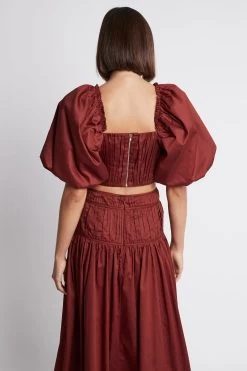 Enamour Puff Sleeve Cropped Top 11 Enamour Puff Sleeve Cropped Top -Aje S43 22SU1508 EnamourPuffSleeveCroppedTop Burgundy 22165 Aje 0383
