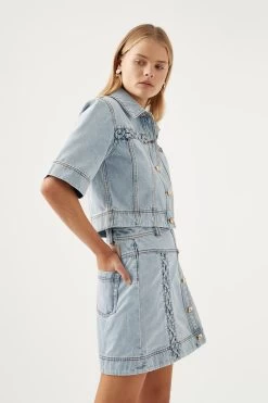 Marcia Laced Denim Skirt 8 Marcia Laced Denim Skirt -Aje S44 22RE4242 BLU WSH Marcia Laced Denim Skirt 22794 Aje D1 16489