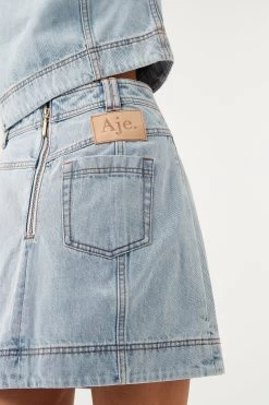 Marcia Laced Denim Skirt 10 Marcia Laced Denim Skirt -Aje S44 22RE4242 BLU WSH Marcia Laced Denim Skirt 22794 Aje D1 16490