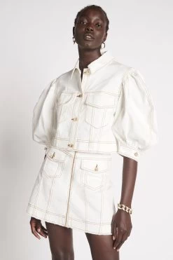 Isla Denim Puff Sleeve Crop Top