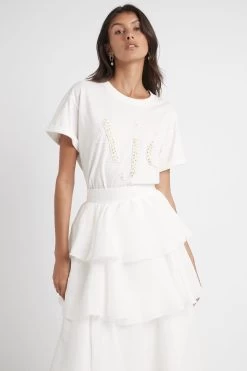 Daisy Logo Tee -Aje S52 21RE1250 Daisy Logo Tee Ivory Daisy Yellow 21877 Aje 1256 frontshot