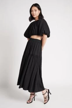 Admiration Gathered Midi Skirt -Aje S55 22AW1667 BLACK Admiration Lace Up Cropped Top 22218 Aje 1447