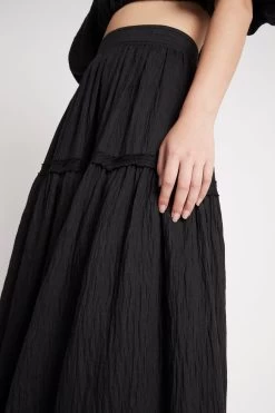 Admiration Gathered Midi Skirt -Aje S55 22AW1667 BLACK Admiration Lace Up Cropped Top 22218 Aje 1455
