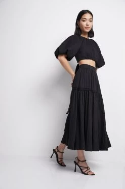 Admiration Gathered Midi Skirt -Aje S55 22AW1667 BLACK Admiration Lace Up Cropped Top 22218 Aje 1472