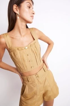Milos Bustier Cropped Top 10 Milos Bustier Cropped Top -Aje S55 22CR1570 MilosBustierCroppedTop Taupe 211033 Aje 1599 detailshot