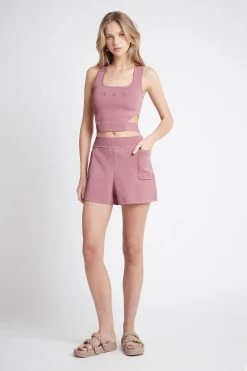 Livadi Cropped Tie Knit Logo Top 12 Livadi Cropped Tie Knit Logo Top -Aje S59 21RE1321 LivadiCroppedTieKnitTop Rosewood Pink 21928 Aje 1041 fullshot fullshot
