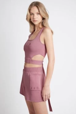 Livadi Cropped Tie Knit Logo Top 10 Livadi Cropped Tie Knit Logo Top -Aje S59 21RE1321 LivadiCroppedTieKnitTop Rosewood Pink 21928 Aje 1070