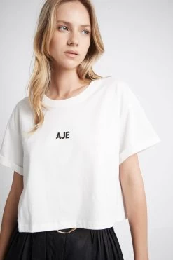 Aarons Cropped Logo Tee -Aje S62 21RE1273 AaronsCroppedLogoTee Ivory Black 21928 Aje 1035 1 detailshot
