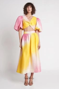 Cloud Burst Puff Sleeve Cropped Top -Aje S63 22AW1769 TIEDYEPINK CloudBurstPuffSleeveCroppedTop 22263 Aje 2435 fullshot