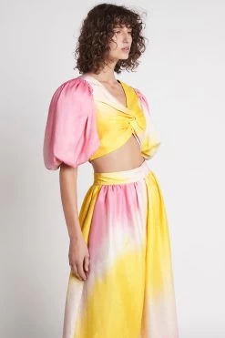 Cloud Burst Puff Sleeve Cropped Top -Aje S63 22AW1769 TIEDYEPINK CloudBurstPuffSleeveCroppedTop 22263 Aje 2450