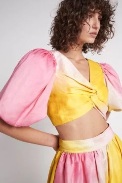 Cloud Burst Puff Sleeve Cropped Top -Aje S63 22AW1769 TIEDYEPINK CloudBurstPuffSleeveCroppedTop 22263 Aje 2464 detailshot