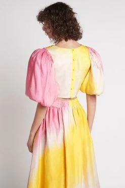 Cloud Burst Puff Sleeve Cropped Top -Aje S63 22AW1769 TIEDYEPINK CloudBurstPuffSleeveCroppedTop 22263 Aje 2467