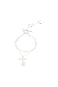 Ribbon Pearl Drop Bracelet -Aje S68 22SS9054 SILVERRibbonLogoPearlDropBracelet 22446 Aje 1025